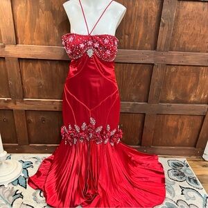 Glamorous Scarlet Beaded Prom Dress